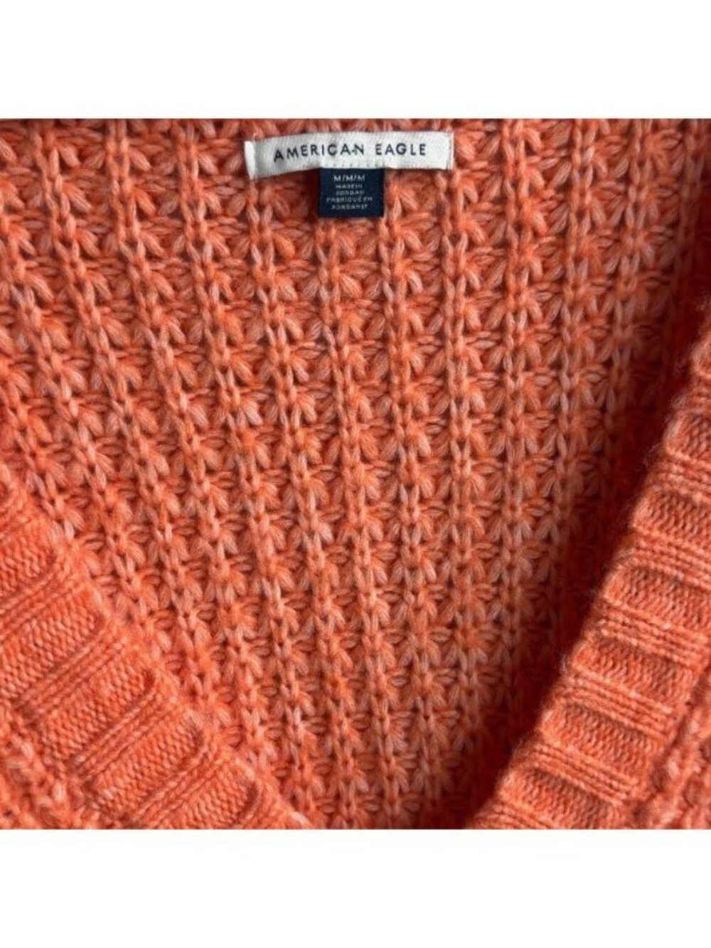American Eagle Women's Oversized V-Neck Waffle Knit Sweater Orange Size Medium - Picture 3 of 3